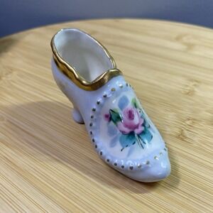 Vintage PASCO Miniature Hand Painted Floral Gold Leaf‎ Ceramic High Heel